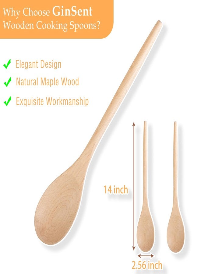 GinSent 2PCS Wooden Cooking Spoons, 14 Inch Maple Wooden Spoons for Cooking or Mixing Salad, Wooden Spoons Cooking for Stirring Sauce Soup Nonstick Spoon Kitchen Serving Utensil Long Handle with Smooth Finish - Image 2